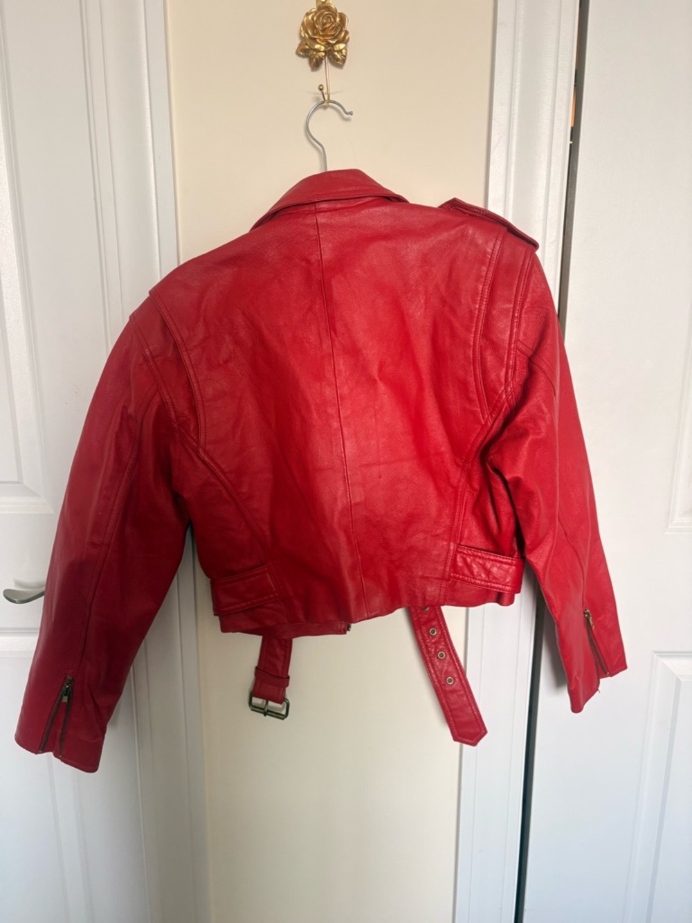Wilson Red Cropped Leather Biker Jacket - Picture 2 of 3